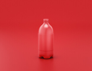 shiny red plastic soda or water bottle in red background, flat colors, single color, 3d rendering
