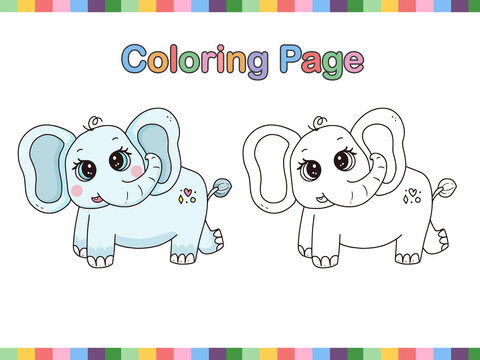 Cute baby elephant cartoon drawing coloring page for kids