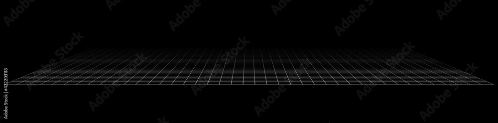 Aufkleber 3d grid, mesh in perspective. vanishing lattice, grating into horizon