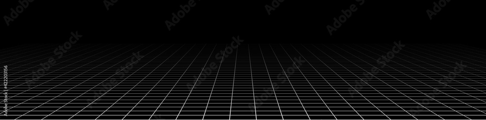 Aufkleber 3d grid, mesh in perspective. vanishing lattice, grating into horizon