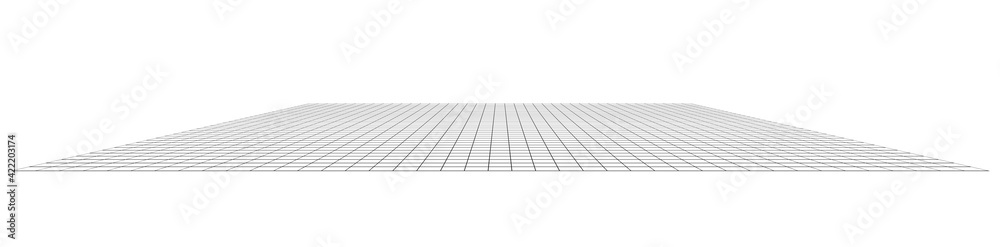 Aufkleber 3D grid, mesh in perspective. Vanishing lattice, grating into horizon