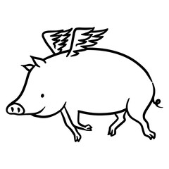 hand drawn flying pig.