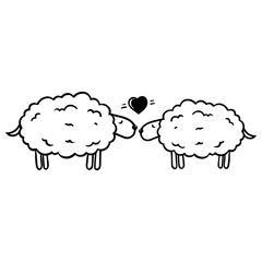 hand drawn two sheep and a heart shape.