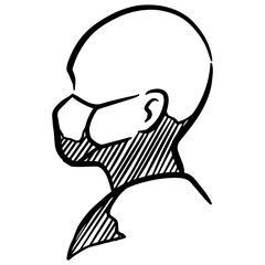 human head figure wearing medical face mask