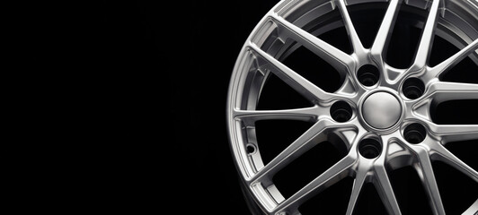 sport lightweight alloy wheel, spokes and rim front view, copy space