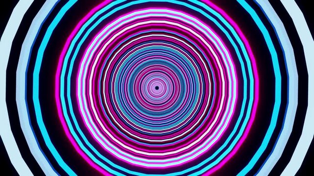 4K video animation of beautiful pink and blue color neon lighting circular shape tunnel seamless looping motion graphics.