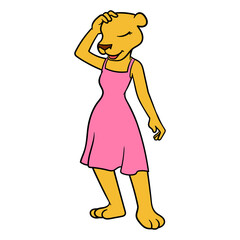Vector Female Lion Wearing Pink Dress