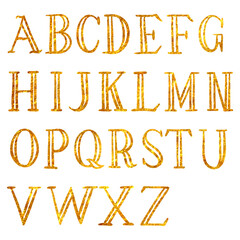 Alphabet fonts in gold glitter style.
