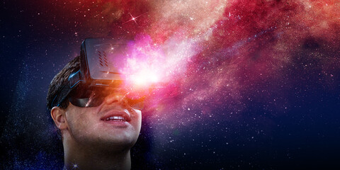 man wearing virtual reality goggles