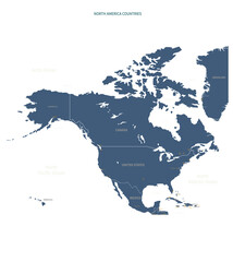 A detailed map of North America. North America map vector with country and capital name.