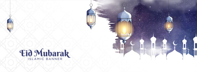 Eid mubarak islamic background with brush and watercolor style