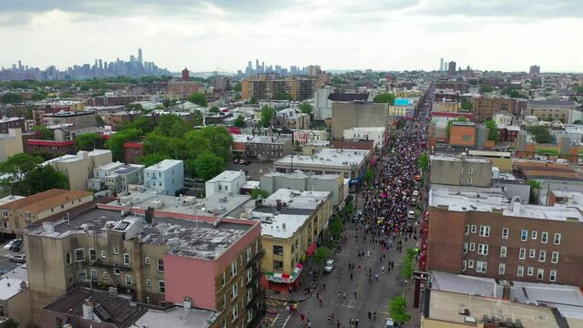 Aerial View of the Black Lives Matter March and the New York City Skyline