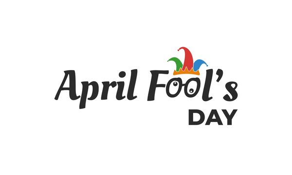 April fool text lettering with clown illustration isolated on white background. Usable for greeting card, banner, and background.