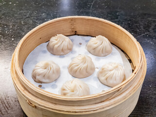 Close up shot of pork soup dumpling