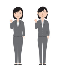 ガッツポーズをする女性の新入社員1