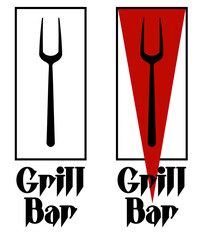 minimal logo grill bar with meat fork in rectangular frame