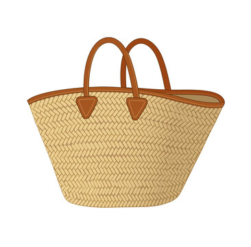 straw bag, summer tote bags vector illustration