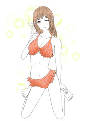 可愛い水着の女の子のピース