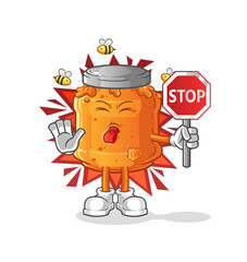 honey jam holding stop sign. cartoon mascot vector