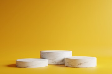 Marble podium Circle shape with beautiful dark yellow background.3d rendering.