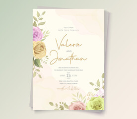 Modern wedding invitation design with colorful blooming floral