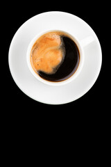 espresso coffee cup with saucer, top view, isolate