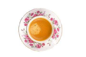 espresso coffee cup with saucer, top view, isolate