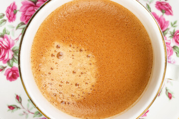 espresso coffee cup with saucer, top view, isolate