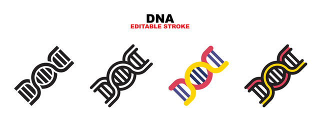 DNA icon set with different styles. Editable stroke and pixel perfect. Can be used for web, mobile, ui and more.