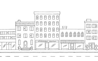 Fototapeta na wymiar Street road graphic black white city landscape sketch illustration vector 