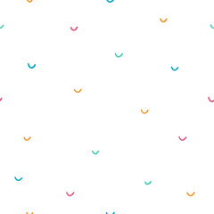 Simple seamless abstract pattern with little colorful semirings on white background. Childish flat vector illustration