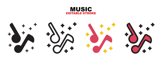 Music icon set with different styles. Editable stroke and pixel perfect. Can be used for web, mobile, ui and more.