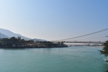 Naklejka premium Bridge on the Ganga river in Rishikesh Uttarakhand