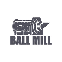 Ball mill, monochrome image in a flat style. Industrial concept, mining and processing industry. Vector illustration