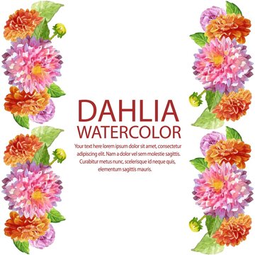 dahlia watercolor vertical border frame