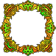 Abstract mandala frame. Asian leaves pattern. Yellow and green authentic background. Vector illustration.