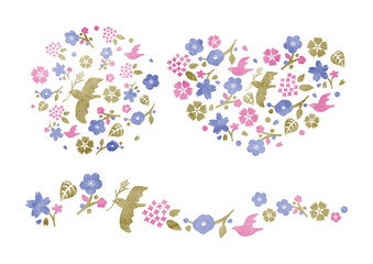 鳥と花イラスト_水彩風02