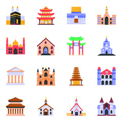 
Pack of Worship Buildings Flat Icons 

