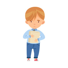 Bullied Boy Standing Suffering from Mockery and Sneer at School Vector Illustration