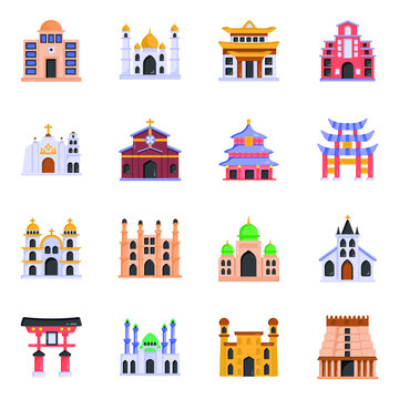 
Pack of Holy Buildings Flat Icons 

