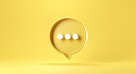 Bubble talk or comment sign symbol on yellow background. 3d render.