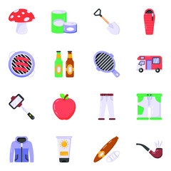 
Pack of Hiking Tools Flat Icons 

