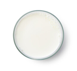 Milk in a glass placed on a white background.