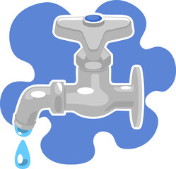 水漏れする水道の蛇口のイラスト
