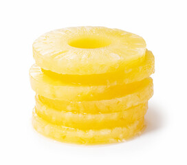 Pineapple slices placed on a white background