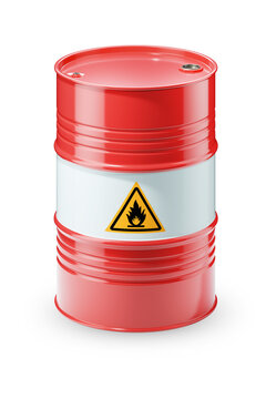 Red barrel with flammable fuel isolated on white background 3d