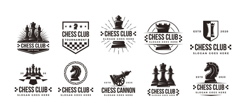 Set of Vintage classic badge emblem chess club, chess tournament logo vector icon on white background