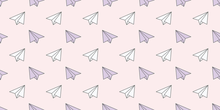 Purple paper plane seamless repeat pattern vector background