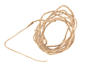 Piece of brown twine isolated on white background. rope