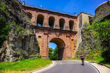 Luxembourg city, Luxembourg - July 16, 2019: The famous Castle Bridge near the Bock Casemates in Luxembourg city, Europe - 422226313
